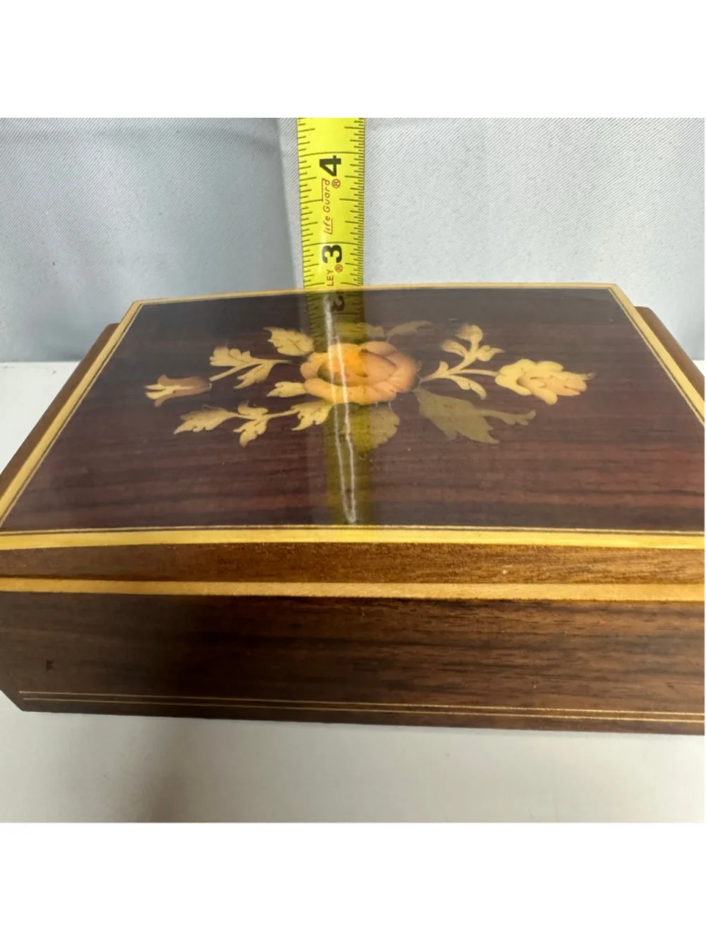 Vintage Inlaid Floral Wooden Jewelry Box Organizer Music Box Works Made in Italy